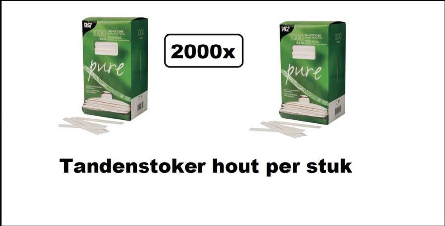 Merkloos Sans marque 2000x Tandenstoker hout per stuk verpakt Tanden stoker restaurant thema feest festival diner party