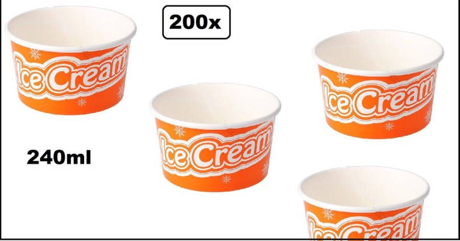 Merkloos Sans marque 200x IJsbeker IceCream 240ml oranje karton schepijs softijs ijsje zomer beker ijs warm weer fun