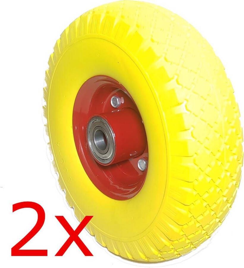 Merkloos Sans marque 2X ANTI LEK band 300x4 PU stalen velg met lagers wiel steekwagen bolderwagen kar