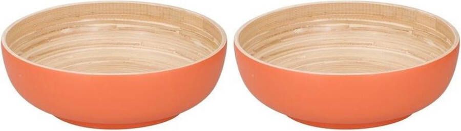 Merkloos Sans marque 2x Bamboe serveerschalen oranje 25 cm Saladeschaal Slakom Slaschaal Slabak Bamboe servies