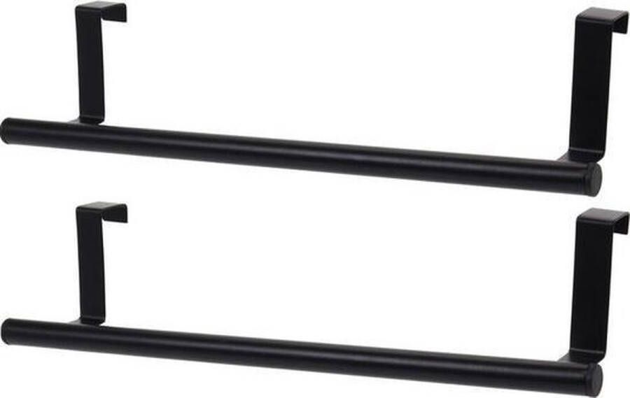 Merkloos Sans marque 2x Deurhanger kapstokstangen zwart 37 cm Kledinghangers kapstok Deurkapstokken