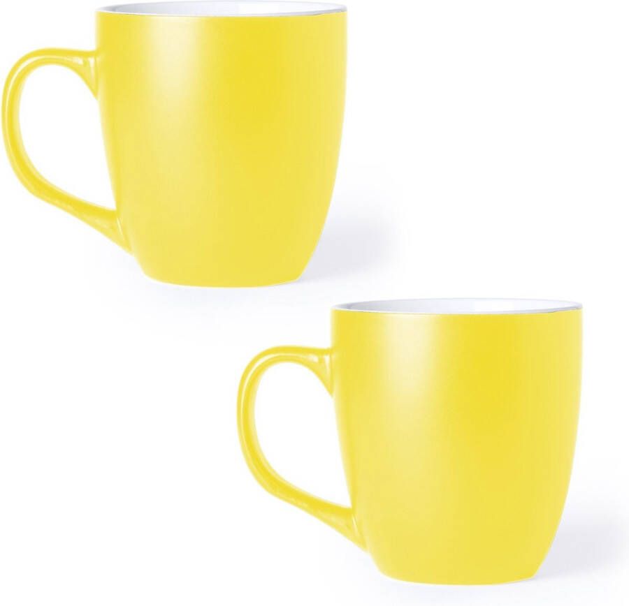 Merkloos Sans marque 2x Drinkbeker mok geel 440 ml Keramiek Gele mokken bekers voor onbijt en lunch