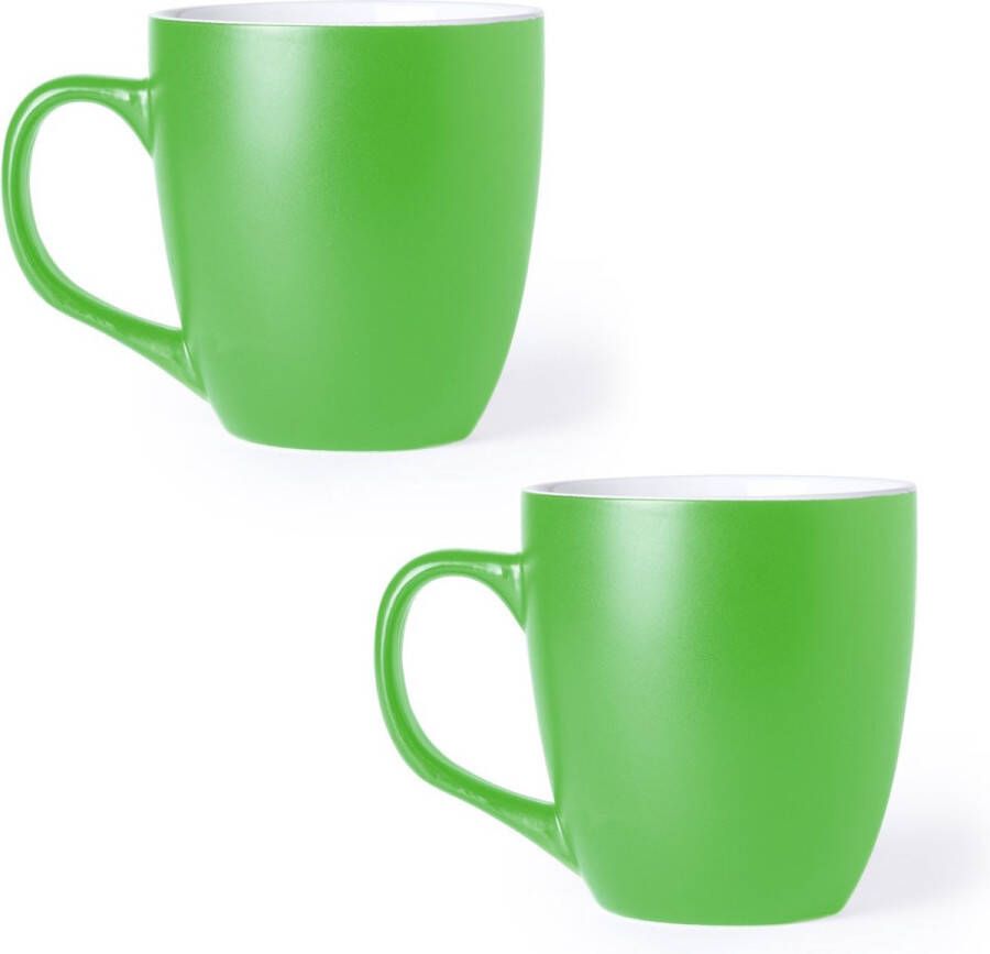 Merkloos Sans marque 2x Drinkbeker mok groen 440 ml Keramiek Groene mokken bekers voor onbijt en lunch