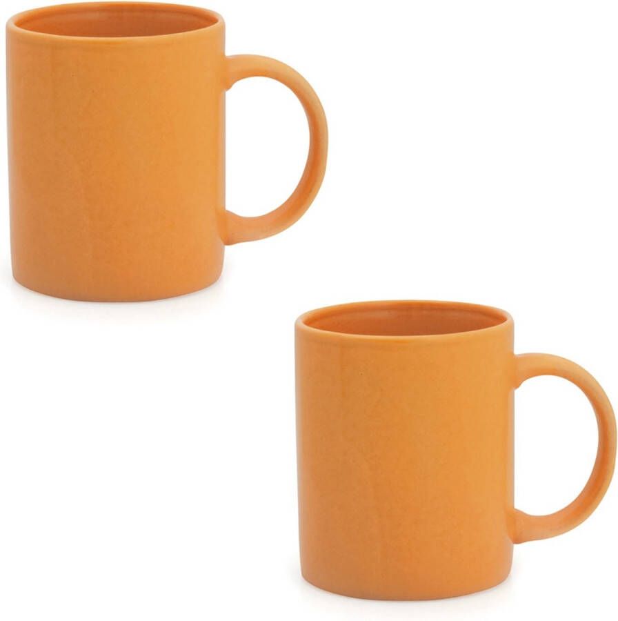 Merkloos Sans marque 2x Drinkbeker mok oranje 370 ml Keramiek Oranje mokken bekers voor onbijt en lunch