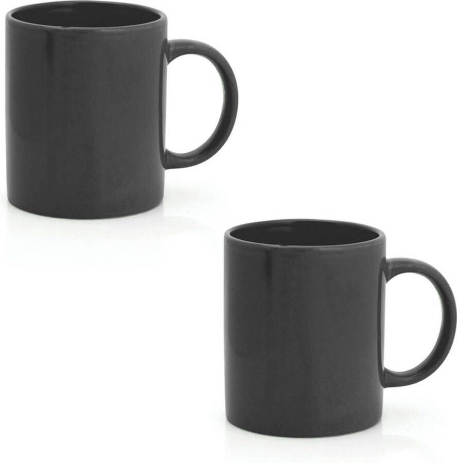 Merkloos Sans marque 2x Drinkbeker mok zwart 370 ml Keramiek Zwarte mokken bekers voor onbijt en lunch