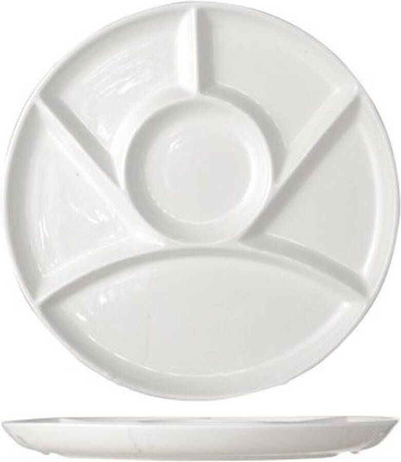 Merkloos Sans marque 2x Fondueborden Barbecuebord gourmetbord met vakjes rond wit porselein 24 cm 2 stuks
