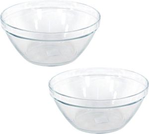 Merkloos Sans marque 2x Glazen chipsschalen keukenschalen Pompei 26 cm 3.6 liter Schalen kommen mengkommen van glas