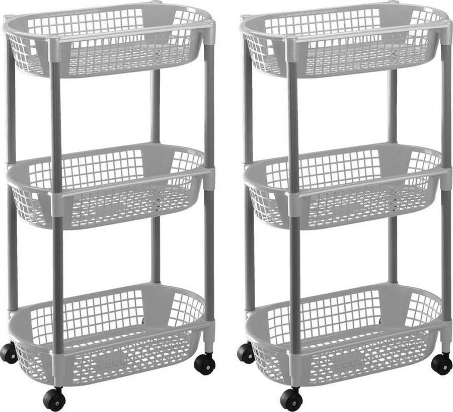 Merkloos Sans marque 2x Grijze opberg trolleys roltafels met 3 manden 71 cm Etagewagentje karretje met opbergkratten