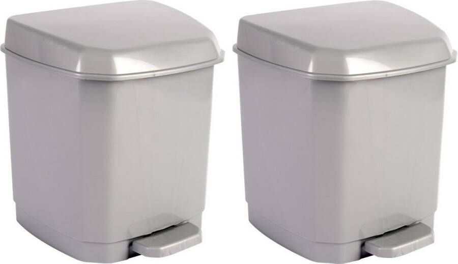 Merkloos Sans marque 2x Grijze pedaalemmer vuilnisbakken prullenbakken 7 liter 26 cm Kunststof plastic vuilnisemmer- Dameshygiene afvalbak voor toilet badkamer