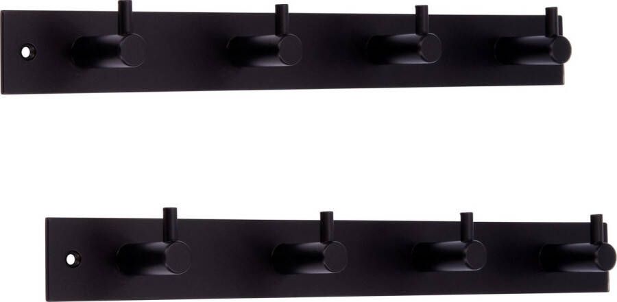 Merkloos Sans marque 2x Luxe kapstokken jashaken zwart met 4 jashaken hoogwaardig metaal 4 3 x 32 2 cm wandkapstokken garderobe haakjes deurkapstokken