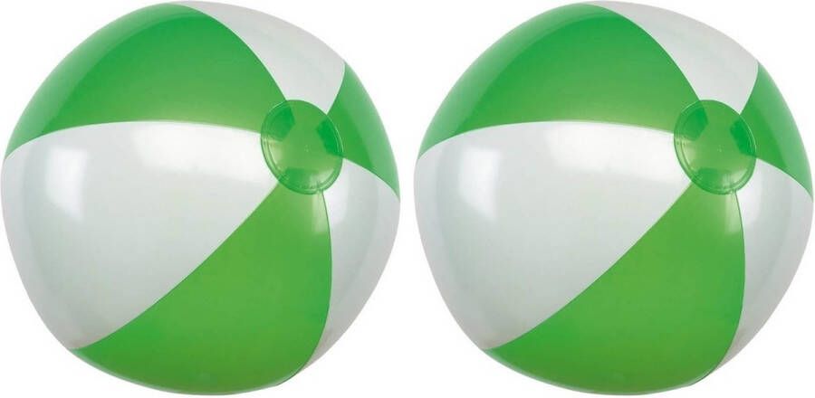 Merkloos Sans marque 2x Opblaasbare strandballen groen wit 28 cm speelgoed Buitenspeelgoed strandballen Opblaasballen Waterspeelgoed