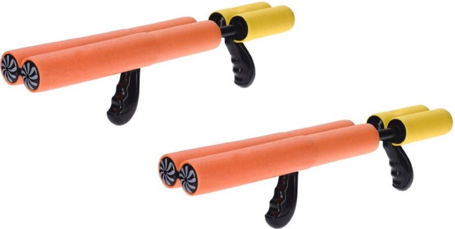2x Oranje waterpistool waterpistolen van foam 40 cm met handvat en dubbele spuit