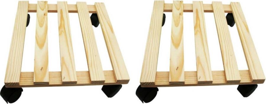 Merkloos Sans marque 2x Plantenonderzetter multiroller hout 30 cm 50 kg Woonaccessoires decoratie houten planken trolley voor kamerplanten