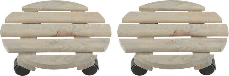 Merkloos Sans marque 2x Plantenonderzetter multiroller vurenhout 28 cm 100 kg Woonaccessoires decoratie houten planken trolley voor kamerplanten