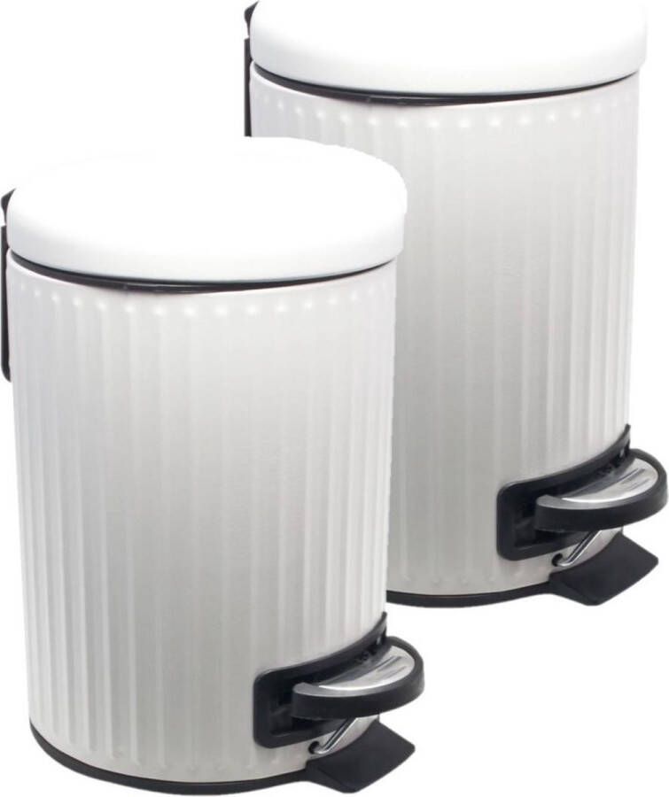 Merkloos Sans marque 2x Rvs vuilnisbakken pedaalemmers wit 3 liter 26 cm Badkameraccessoires benodigdheden Toiletaccessoires Kleine prullenbakken