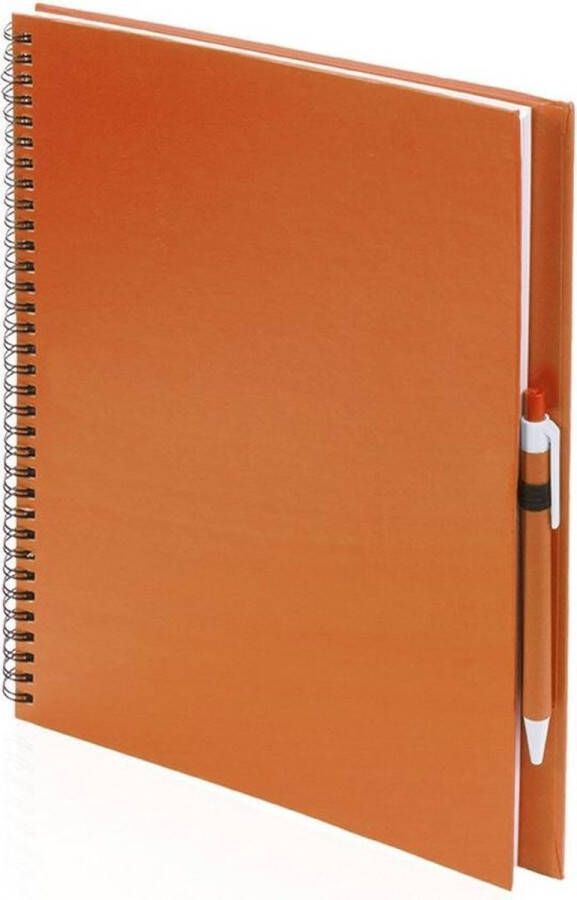 Merkloos Sans marque 2x Schetsboeken oranje harde kaft A4 formaat 80x vellen blanco papier Teken boeken