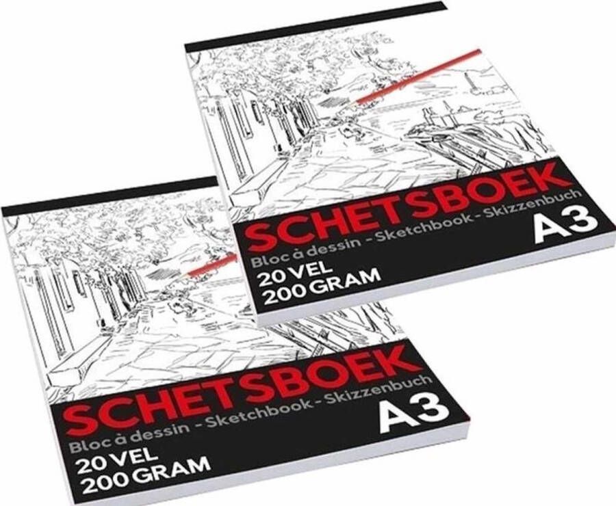Merkloos Sans marque 2x Schetsboeken tekenboeken A3 formaat Schoolartikelen kantoorartikelen schilderartikelen Schetsboeken tekenboeken