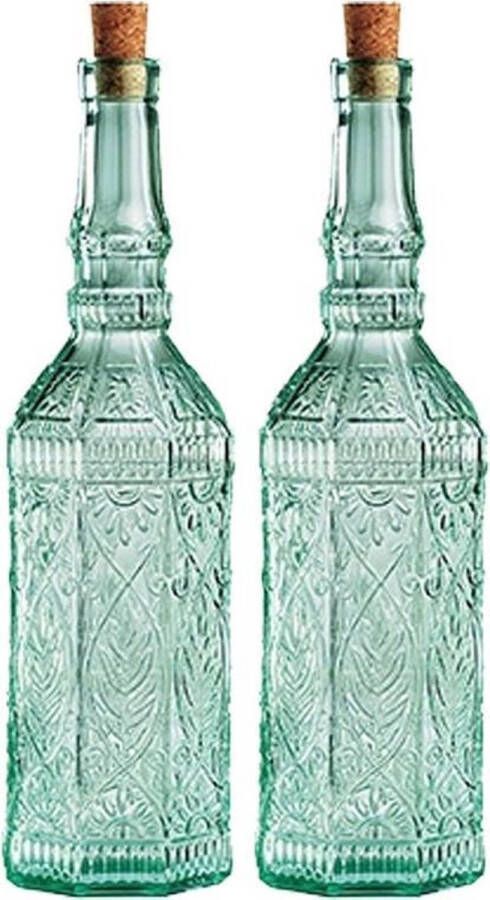 Merkloos Sans marque 2x Sierlijke decoratie fles met kurk glazen deco fles