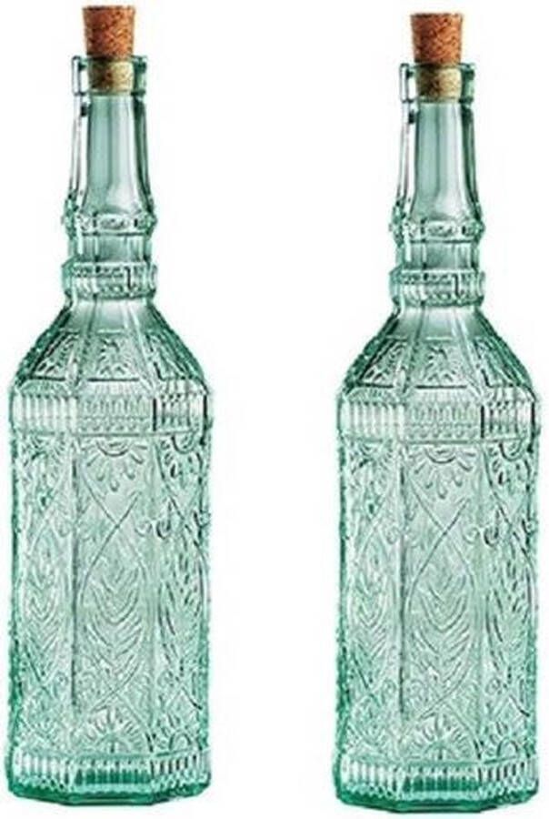 Merkloos Sans marque 2x Sierlijke decoratie flessen met kurk glazen deco fles Home Deco Woonaccessoires