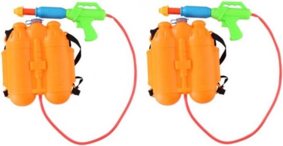 Merkloos Sans marque 2x Speelgoed waterpistool waterpistolen oranje watertank rugzak met waterspuit