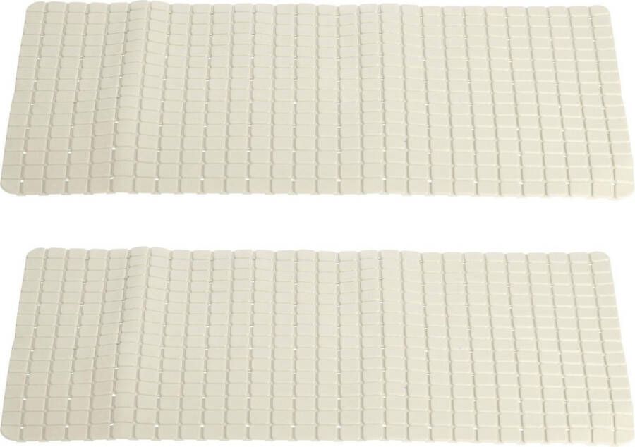 Merkloos Sans marque 2x stuks anti-slip badmatten creme wit 69 x 39 cm rechthoekig Badkuip mat Grip mat voor in douche of bad
