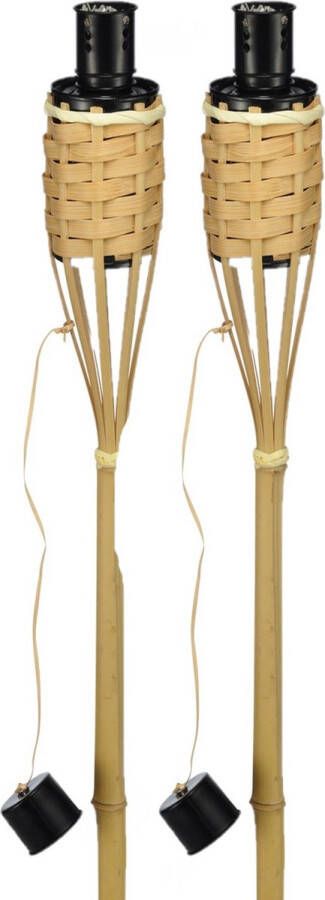 Merkloos Sans marque 2x stuks bamboe gevlochten tuinfakkels 120 cm Tuinfakkel oliefakkel navulbaar Tuinverlichting Tuindecoratie