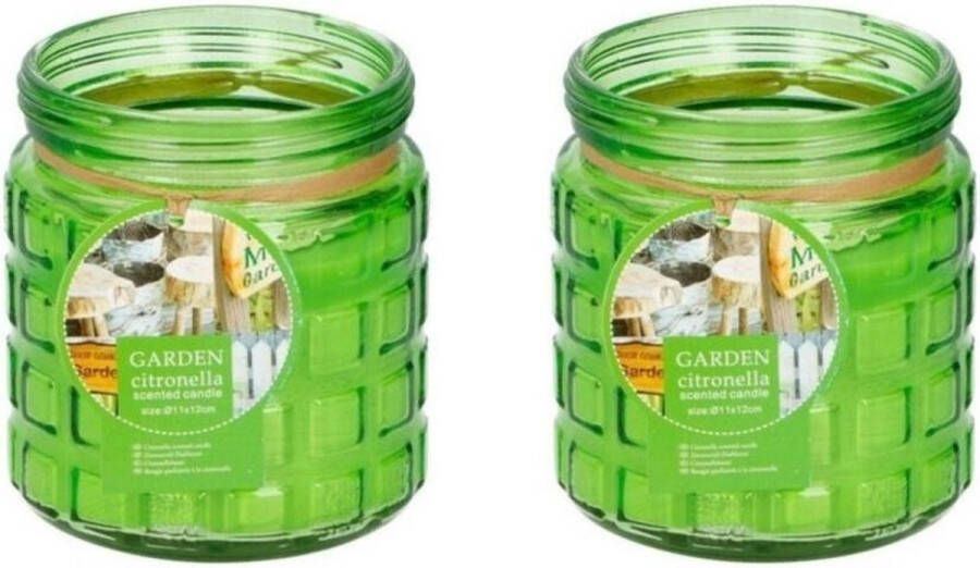 Merkloos Sans marque 2x stuks citronella kaarsen tegen insecten in glazen pot 12 cm groen Anti-muggen insecten