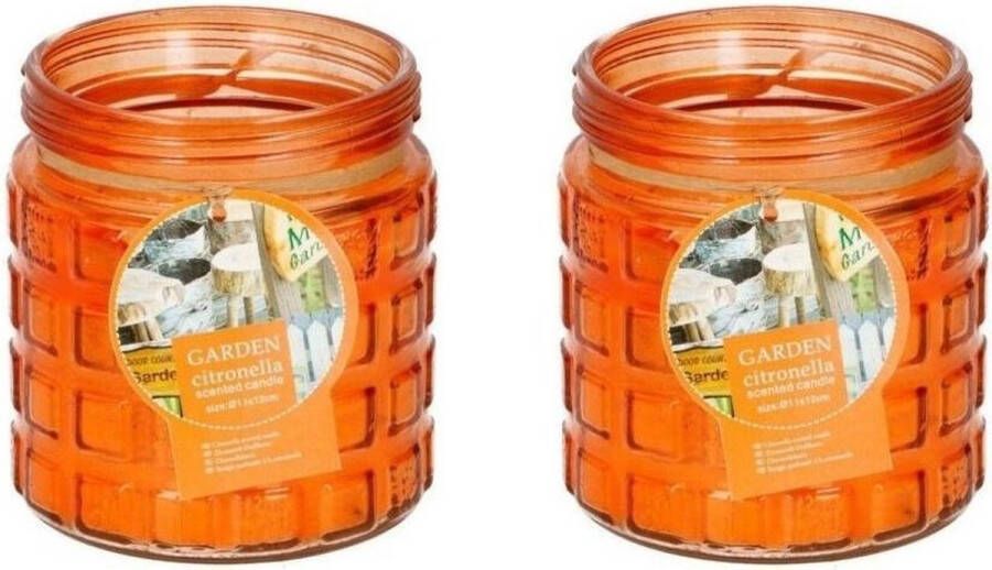 Merkloos Sans marque 2x stuks citronella kaarsen tegen insecten in glazen pot 12 cm oranje Anti muggen insecten