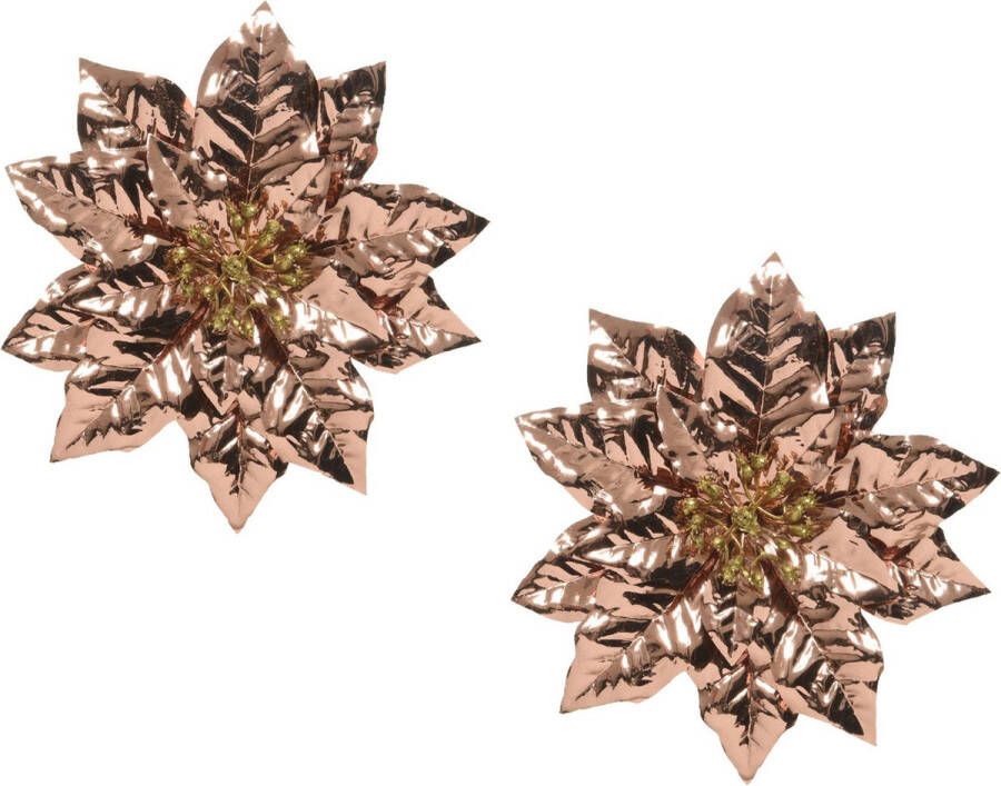 Merkloos Sans marque 2x stuks decoratie bloemen kerststerren koper glitter clip 24 cm Decoratiebloemen kerstboomversiering kerstversiering