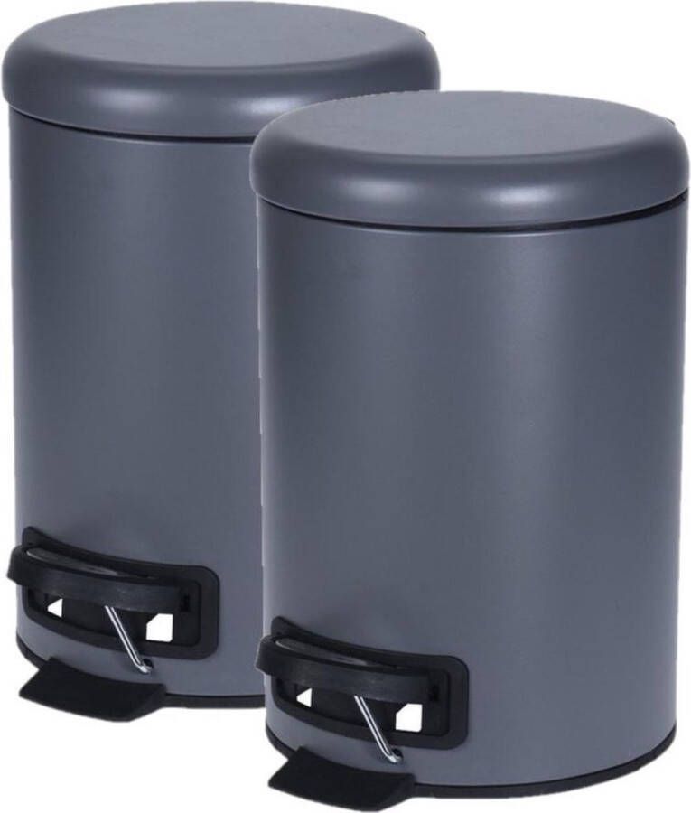 Merkloos Sans marque 2x stuks donker grijze vuilnisbakken pedaalemmers 3 liter Vuilnisemmers vuilnisbakken pedaalemmers prullenbakken voor toilet