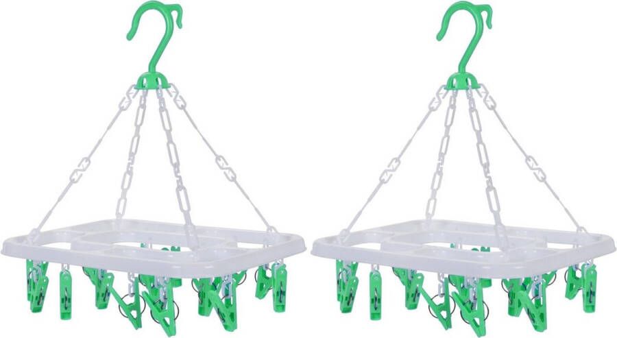 Merkloos Sans marque 2x stuks droogcarrousel droogmolentje groen met 18 knijpers Droogrek Droogmolen Wasrekje