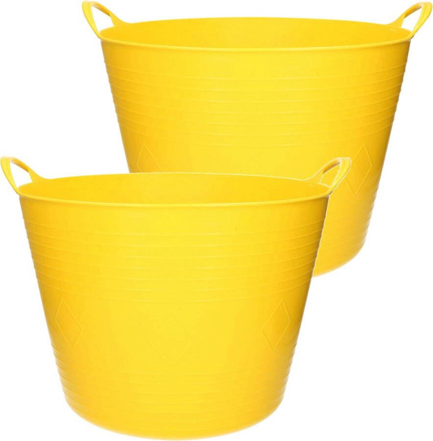 Merkloos Sans marque 2x stuks flexibele kuip emmer wasmand rond geel 43 liter Opbergmanden