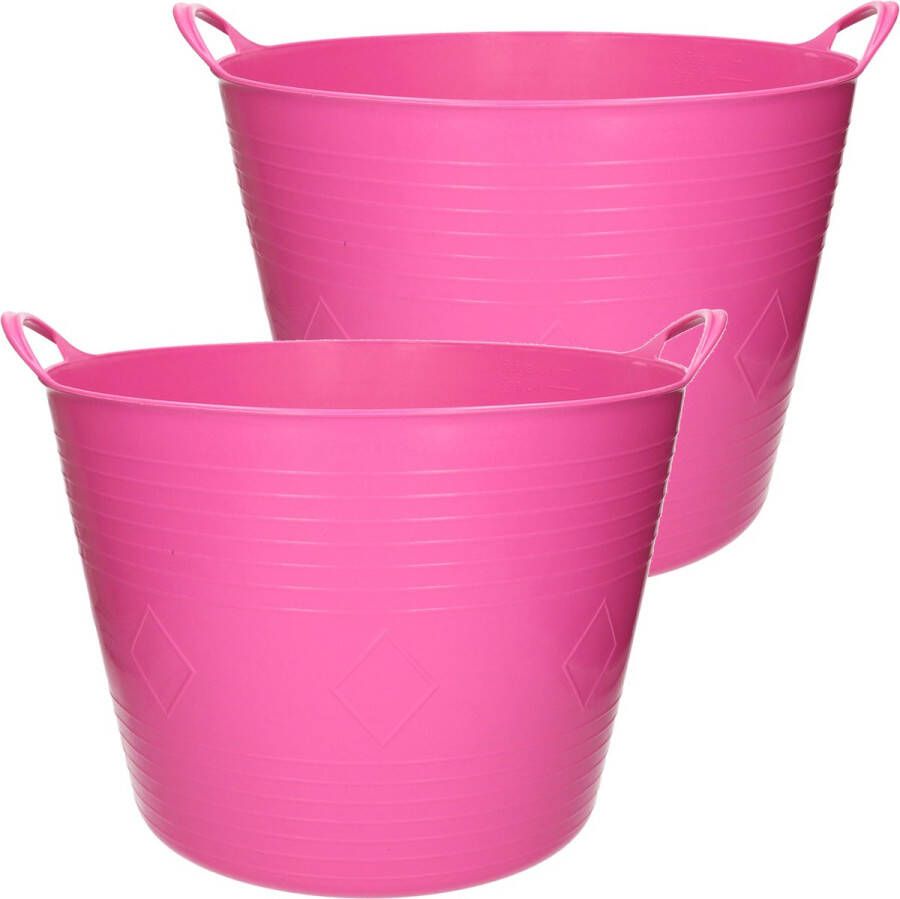 Merkloos Sans marque 2x stuks flexibele kuip emmer wasmand rond roze 43 liter Opbergmanden