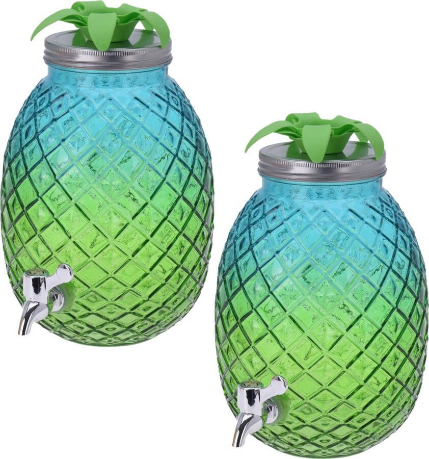 Merkloos Sans marque 2x Stuks glazen drank dispenser ananas blauw groen 4 7 liter Dranken serveren Drankdispensers