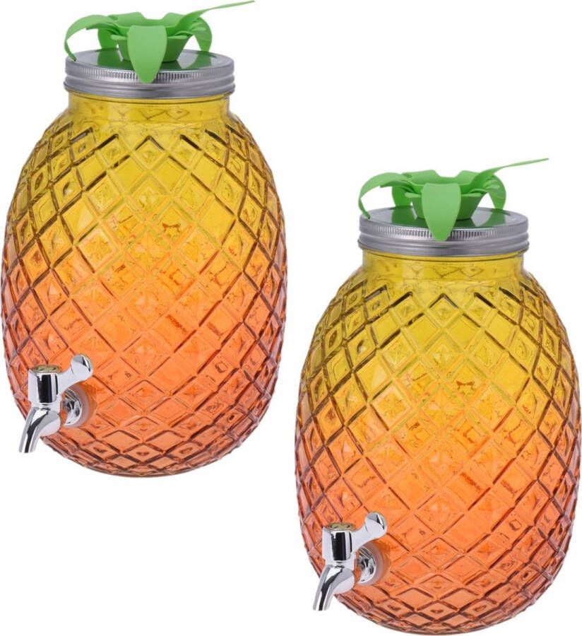 Merkloos Sans marque 2x Stuks glazen drank dispenser ananas geel oranje 4 7 liter Dranken serveren Drankdispensers
