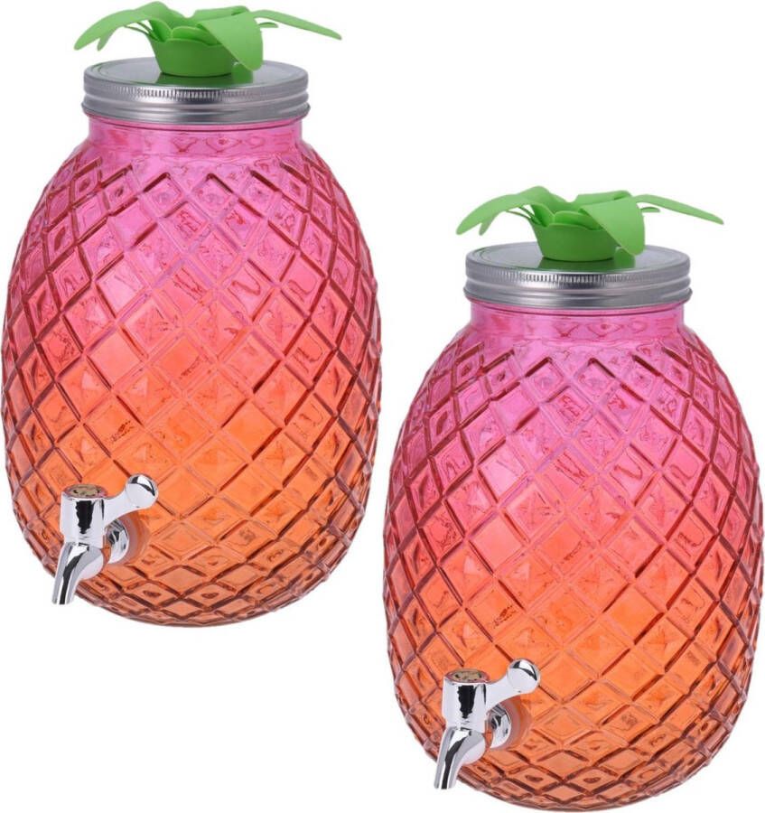 Merkloos Sans marque 2x Stuks glazen drank dispenser ananas roze oranje 4 7 liter Dranken serveren Drankdispensers