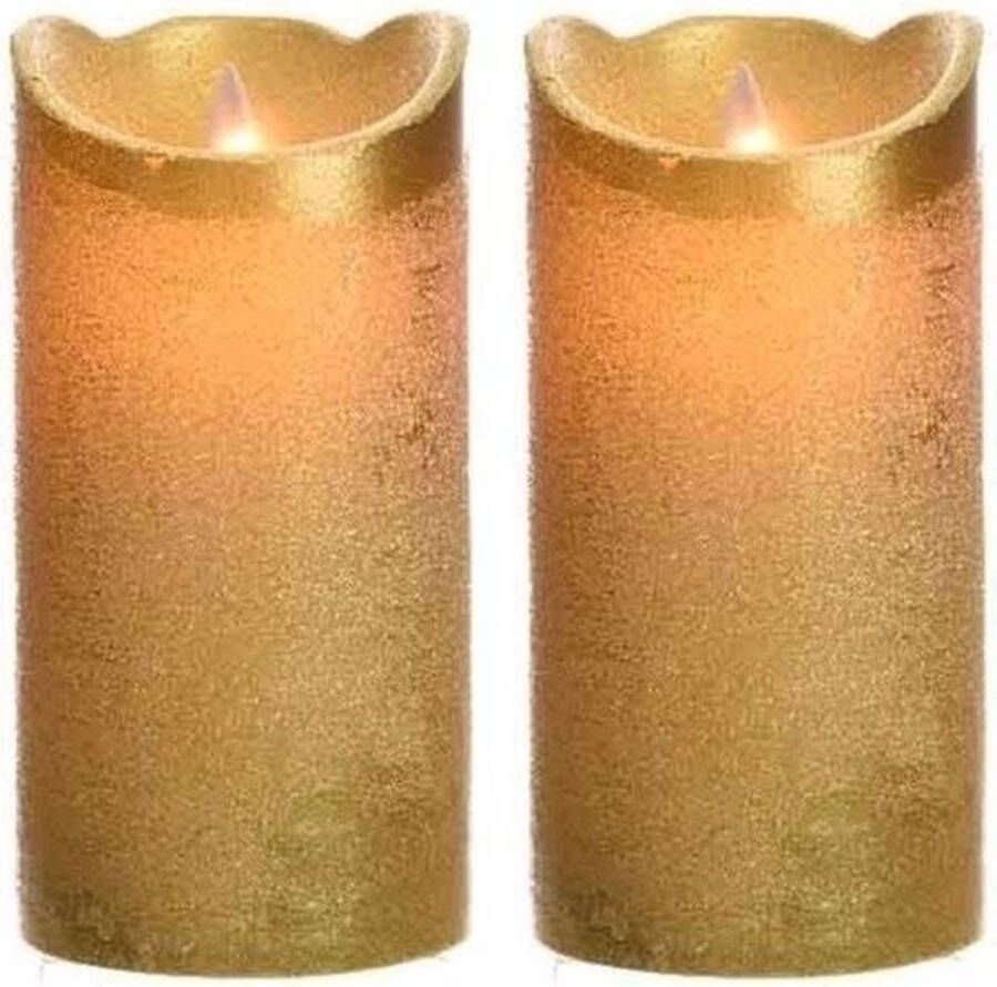Merkloos 2x stuks gouden nep kaarsen met led-licht 15 cm LED kaarsen
