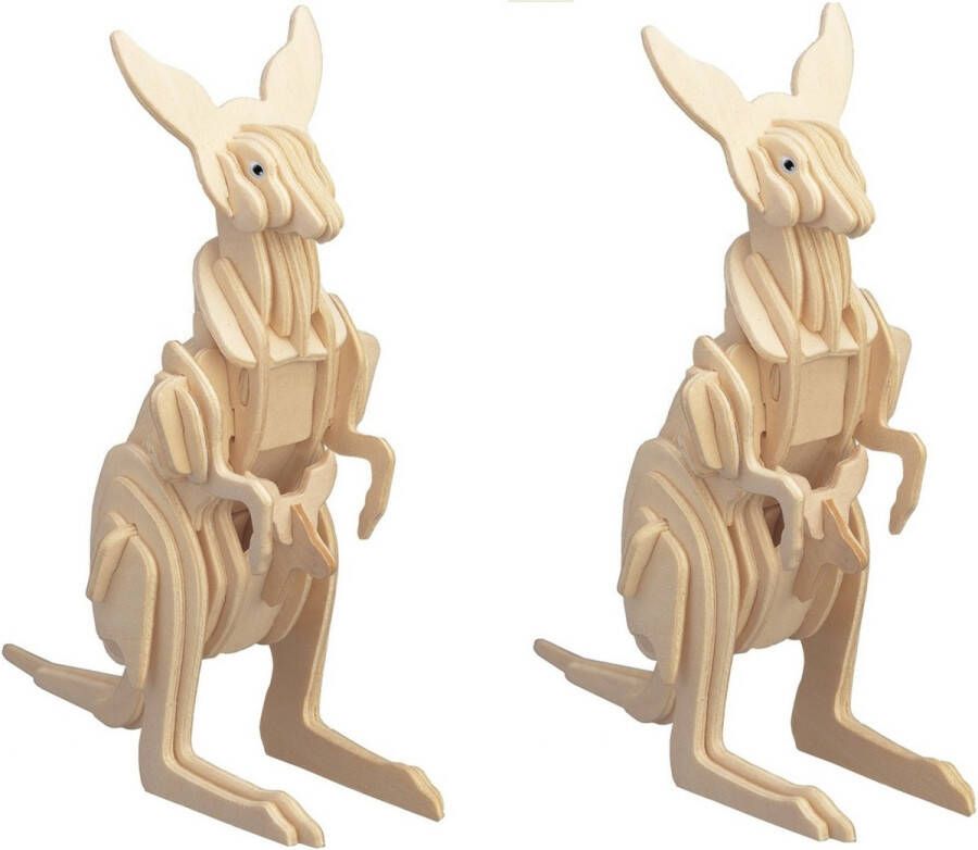 Merkloos Sans marque 2x stuks houten dieren 3D puzzel kangoeroe Speelgoed bouwpakket 23 x 18 5 x 0 3 cm.