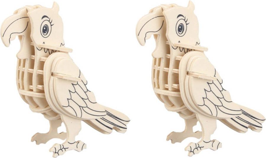 Merkloos Sans marque 2x stuks houten dieren 3D puzzel papegaai Speelgoed bouwpakket 23 x 18 5 x 0 3 cm.