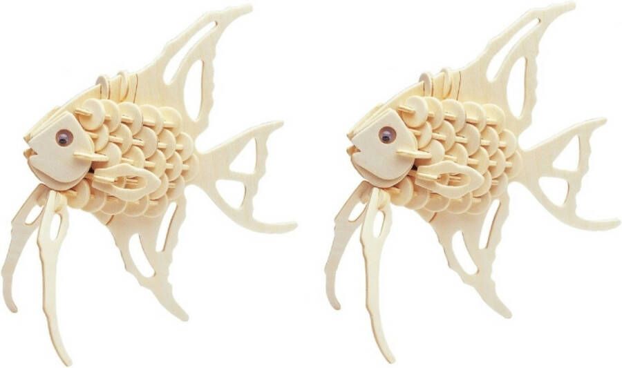 Merkloos Sans marque 2x stuks houten dieren 3D puzzel vis Speelgoed bouwpakket 23 x 18 5 x 0 3 cm.