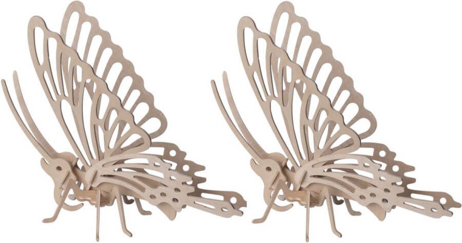 Merkloos Sans marque 2x stuks houten dieren 3D puzzel vlinder Speelgoed bouwpakket 23 x 18 5 x 0 3 cm.