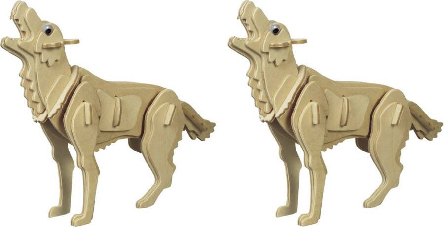 Merkloos Sans marque 2x stuks houten dieren 3D puzzel wolf Speelgoed bouwpakket 23 x 18 5 x 0 3 cm.