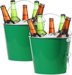 Merkloos Sans marque 2x stuks ijsemmers bierkoelers metaal groen 6L Drankemmers Drankkoelers Wijnkoelers