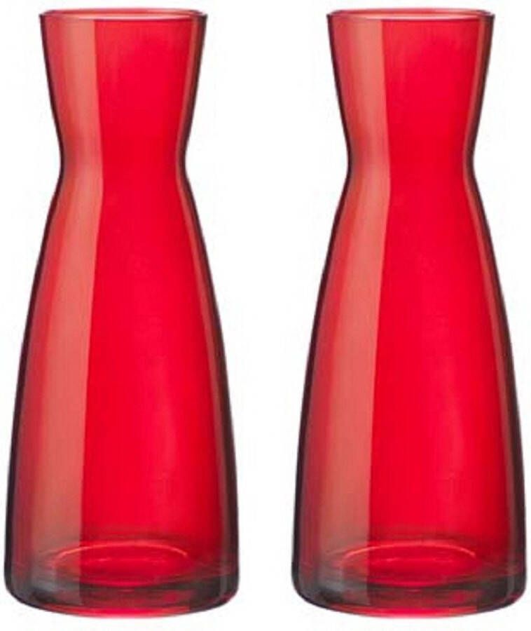 Merkloos Sans marque 2x stuks Karaf vorm bloemen vaas rood glas 20.5 x 8 cm Home deco vazen