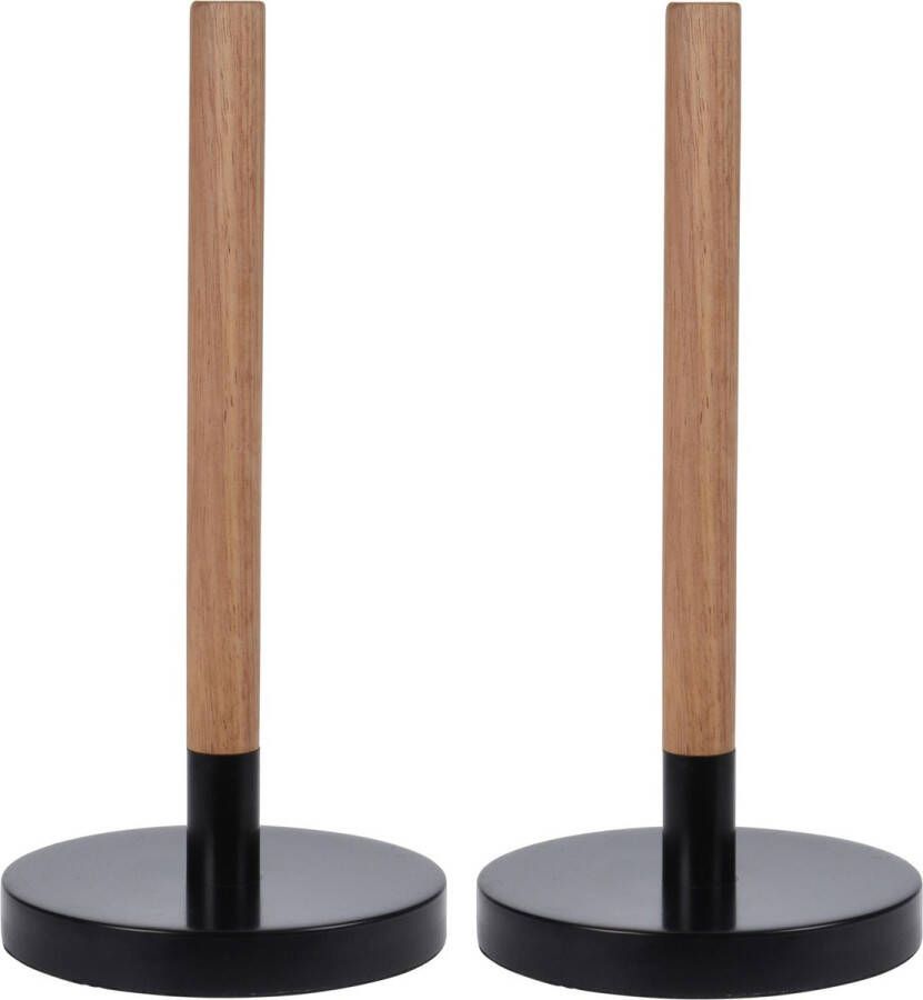 Merkloos 2x stuks keukenrol keukenpapierhouders zwart bamboe 31 cm Keukenrolhouders