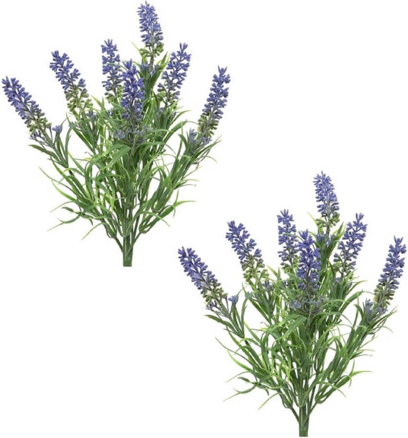 Merkloos Sans marque 2x stuks lavandula lavendel kunstplant 34 cm bosje bundel Kunstplanten nepplanten