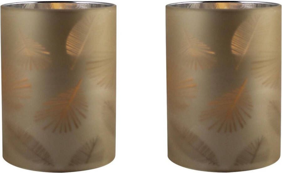 Merkloos Sans marque 2x stuks luxe led kaarsen in goud bladeren glas D7 x H10 cm Woondecoratie Elektrische kaarsen