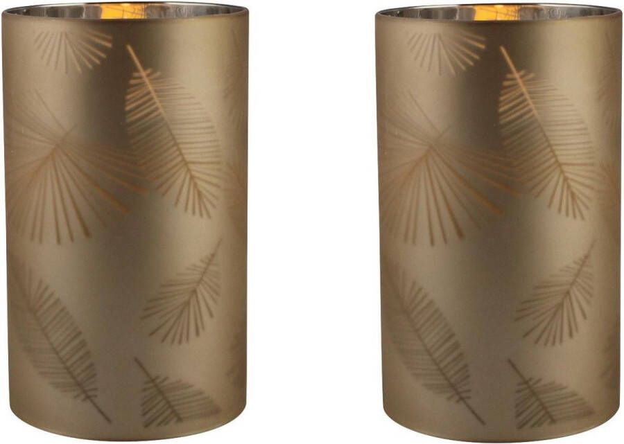 Merkloos Sans marque 2x stuks luxe led kaarsen in goud bladeren glas D7 x H12 5 cm Woondecoratie Elektrische kaarsen