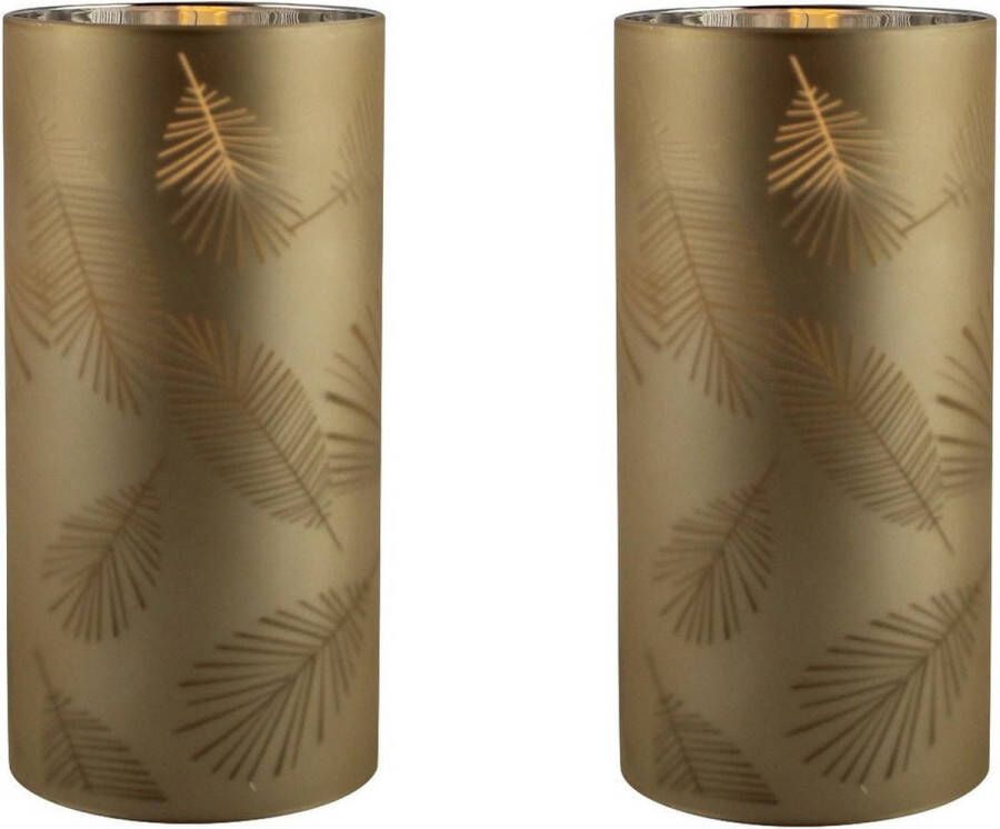Merkloos Sans marque 2x stuks luxe led kaarsen in goud bladeren glas D7 x H15 cm Woondecoratie Elektrische kaarsen