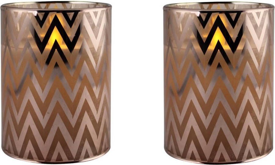 Merkloos Sans marque 2x stuks luxe led kaarsen in koper glas D7 x H10 cm Woondecoratie Elektrische kaarsen